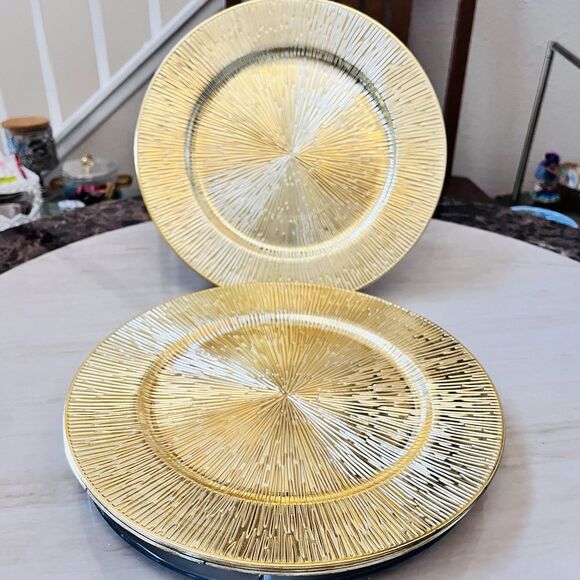 Set Of 4 American Atelier Charger Plate Large 13” Gold Starburst Decorative - Picture 1 of 9